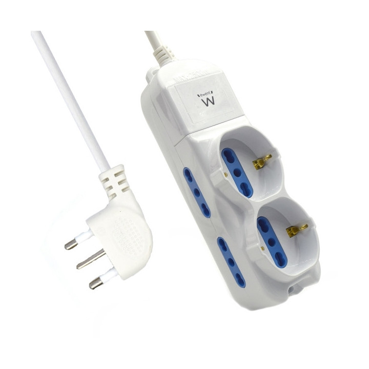 Ewent Regleta con 6 Tomas - 4 Tomas L + 2 Tomas L/F (Schuko) - Proteccion Infantil - Enchufe Italiano Plano en Angulo - Cable d