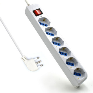 Ewent Regleta con 6 Tomas Tipo L/F (Schuko) de 10/16A - Interruptor On/Off - Proteccion contra Sobretensiones - Enchufe Italian
