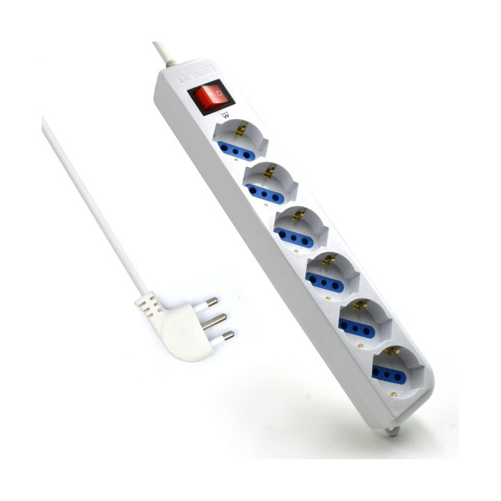 Ewent Regleta con 6 Tomas Tipo L/F (Schuko) de 10/16A - Interruptor On/Off - Proteccion contra Sobretensiones - Proteccion Infa