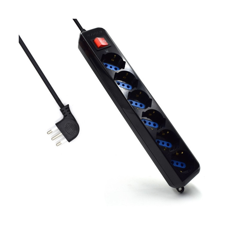 Ewent Regleta con 6 Tomas Tipo L/F (Schuko) de 10/16A - Interruptor On/Off - Proteccion contra Sobretensiones - Proteccion Infa
