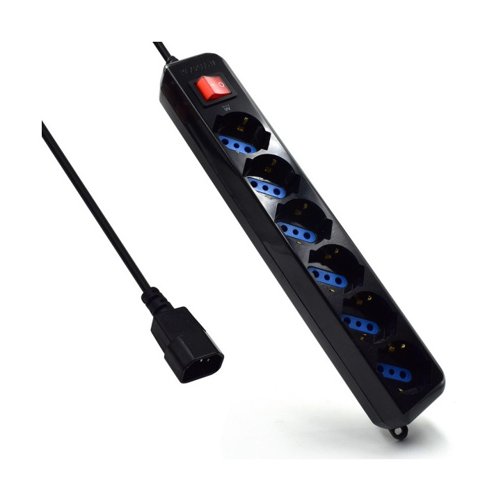 Ewent Regleta con 6 Tomas Tipo L/F (Schuko) para SAI - Proteccion contra Sobretension - Proteccion Infantil - Interruptor On/Of