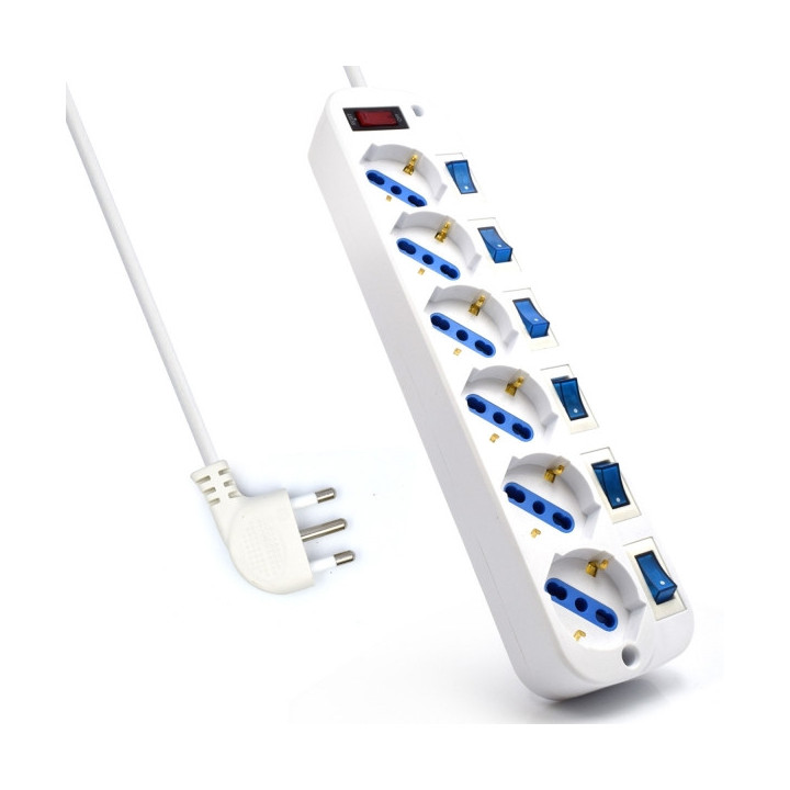 Ewent Regleta con 6 Tomas Tipo L/F (Schuko) de 10/16A - Interruptor de Encendido General e Individual - Proteccion contra Sobre