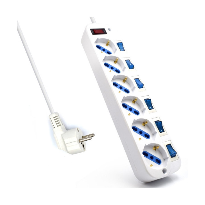 Ewent Regleta de Energia - 6 enchufes - Version Schuko - 16A con Interruptor de Encendido/Apagado en cada Puerto - Protector co