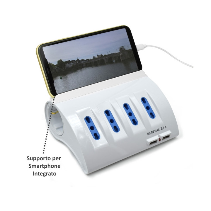 Ewent Regleta con 6 Tomas - 4 Tomas L + 2 Toma L/F (Schuko) - 2x USB-A - Proteccion Infantil - Enchufe Italiano Plano en Angulo