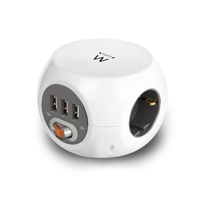 Ewent Regleta con 6 Tomas de Sobremesa - 3x Schuko 16A - 3x USB-A - Interruptor On/Off - Cable de 1.5m - Forma de Cubo - Color