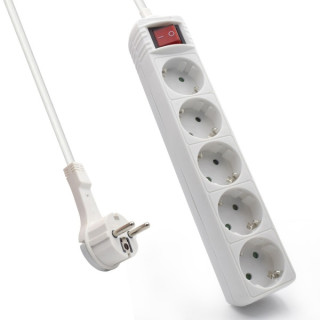 Ewent Regleta de 5 Tomas Schuko 16A - Proteccion Infantil - Interruptor On/Off - Cable de 1.5m - Enchufe Schuko Plano en Angulo