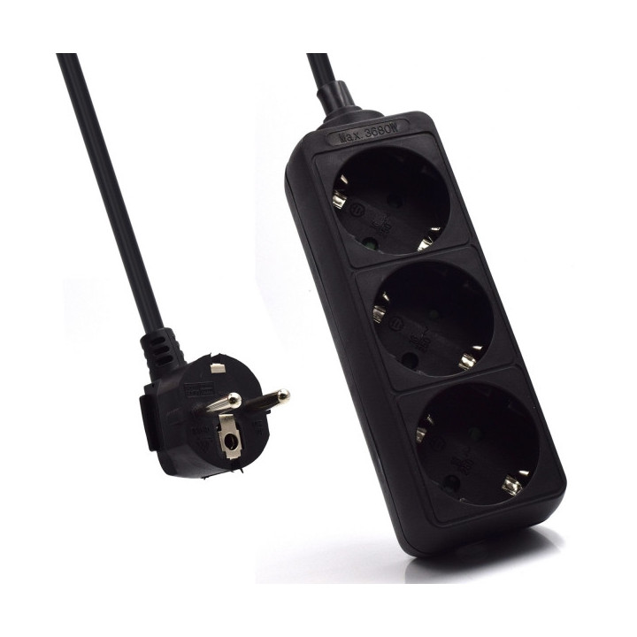 Ewent Regleta de Energia 3 Enchufes - 16A Enchufe Schuko - Color Negro