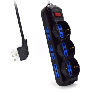 Ewent Regleta con 9 Tomas - 6 Tomas L + 3 Tomas L/F (Schuko) - Interruptor On/Off - Enchufe Italiano Plano en Angulo - Cable de