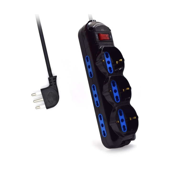 Ewent Regleta con 9 Tomas - 6 Tomas L + 3 Tomas L/F (Schuko) - Interruptor On/Off - Enchufe Italiano Plano en Angulo - Cable de