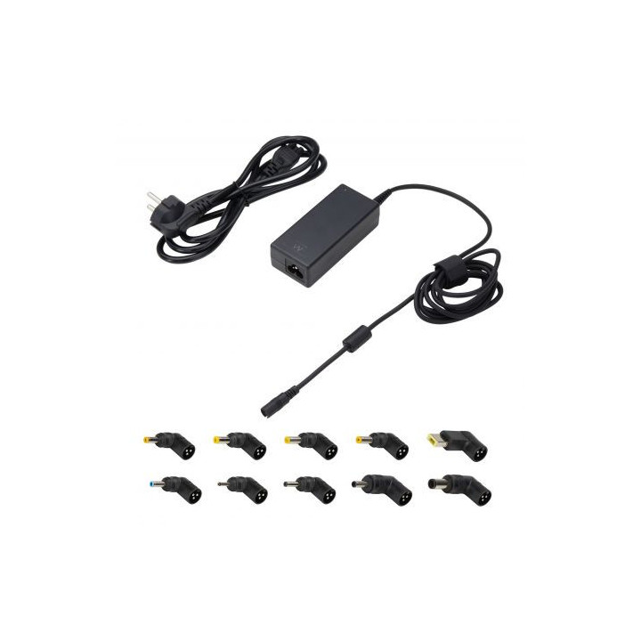 Ewent Cargador Universal para Portatil de 65W - 10 Clavijas Intercambiables - Automatico - Gestion Inteligente de Corriente - C