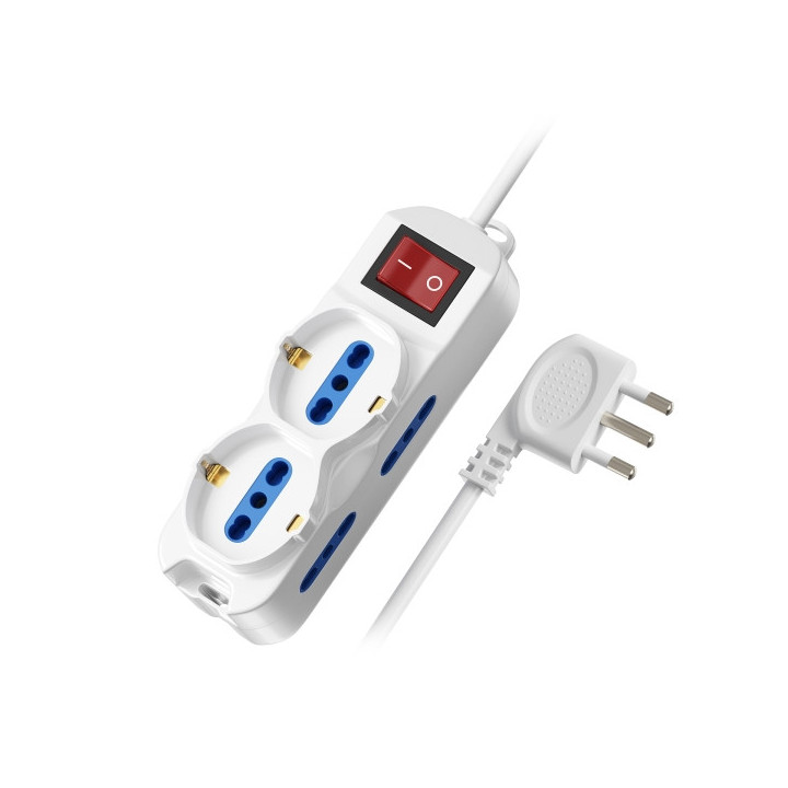 Ewent Regleta con 6 Tomas - 4 Tomas L + 2 Tomas L/F (Schuko) - Interruptor On/Off - Proteccion Infantil - Enchufe Italiano Plan