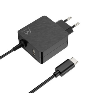 Ewent Cargador de Pared USB-C de 45W - Power Delivery - USB-A Extra - Cable de 1.5m - Proteccion Electrica - Color Negro