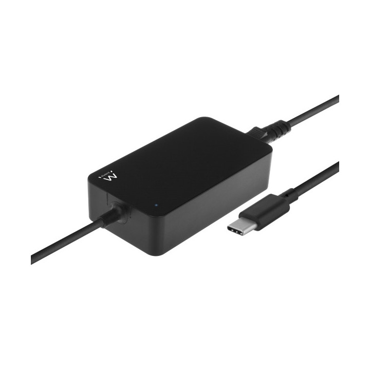 Ewent Cargador Universal para Portatil de 45W con USB-C - Power Delivery - Longitud de Cable Total de 2.75m - Color Negro