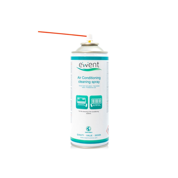 Ewent Spray de Limpieza para Aire Acondicionado - Aerosol de Espuma Activa - Neutraliza Olores - Color Transparente