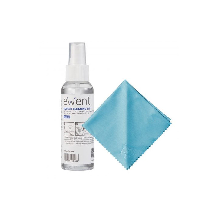 Ewent Kit Spray Limpiador Pantallas 100ml + Paño Microfibra