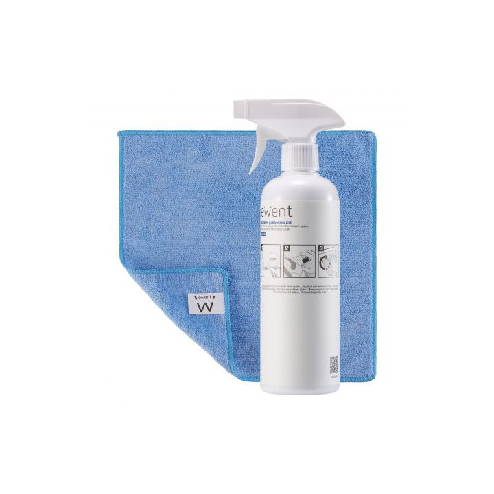 Ewent Kit Spray Limpiador Pantallas 500ml + Paño Microfibra
