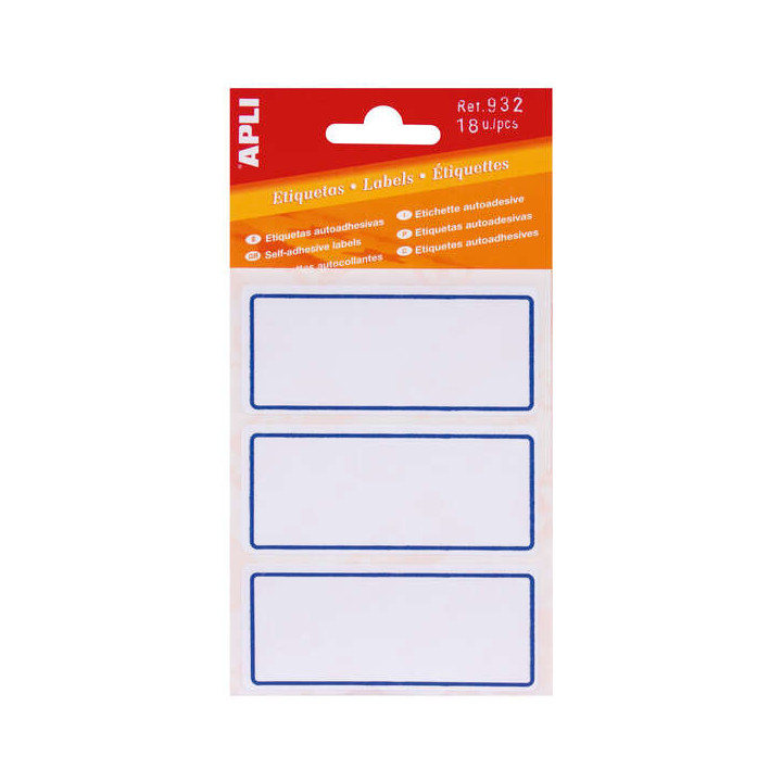 Apli Etiquetas Adhesivas Escolares Basicas - Tamaño 78x34mm - 6 Hojas (18 Etiquetas) - Adhesivo Permanente de Alta Calidad - C