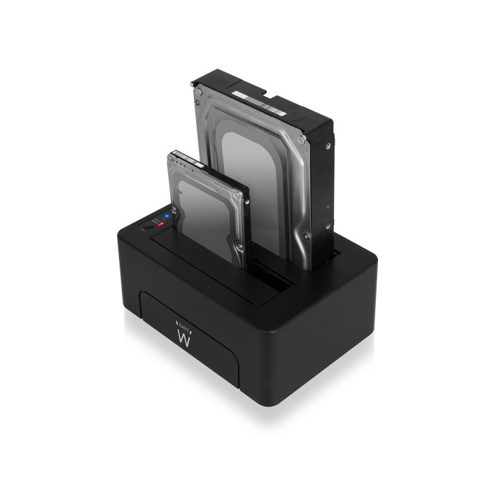Ewent Estacion de Docking de Doble Bahia - HDD/SSD SATA de 2.5/3.5" - USB 3.2 Gen1 - Funcion de Clonado - Indicador LED - Color