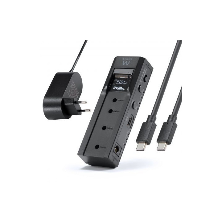 Ewent Clonador Doble Bahia - HDD/NVMe M2 - USB-C 3.2 Gen2 - Indicador LED - Conversor a SATA - Color Negro