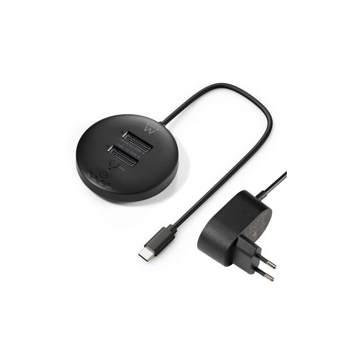Ewent Clonador Doble Bahia - NVMe M2 - USB-C 3.2 Gen2 - Indicador LED - Color Negro