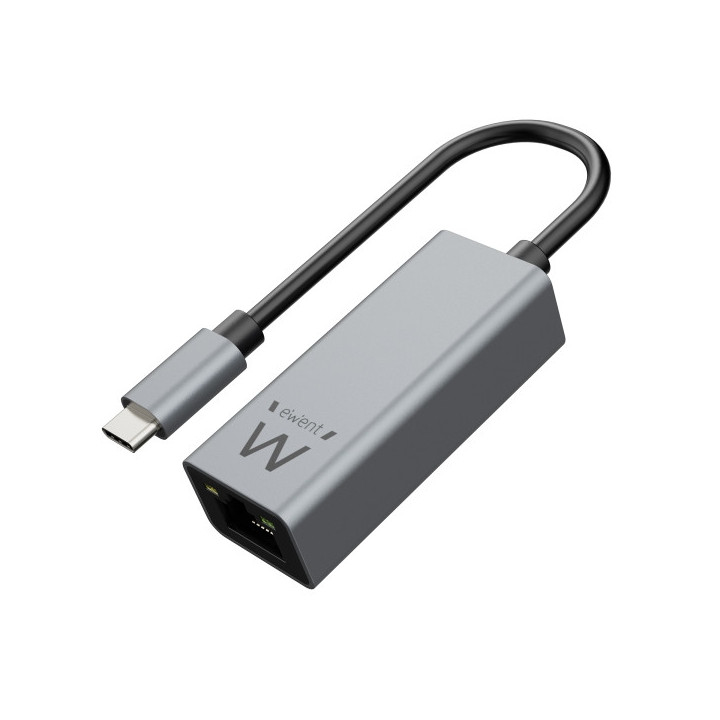 Ewent Conversor Adaptador de Red RJ45 a USB-C - Gigabit 10/100/1000Mbps - Cable de 15cm - Color Aluminio
