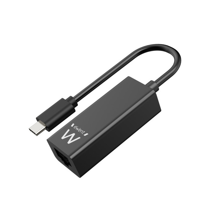 Ewent Conversor Adaptador de Red RJ45 a USB-C - Gigabit 10/100/1000Mbps - Cable de 15cm - Color Negro