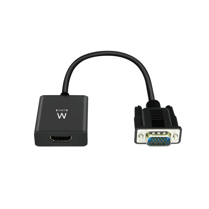 Ewent EW9866 Convertidor VGA a HDMI con Audio - Resolucion Maxima de 1920 x 1200 pixeles - No Drivers - Color Negro