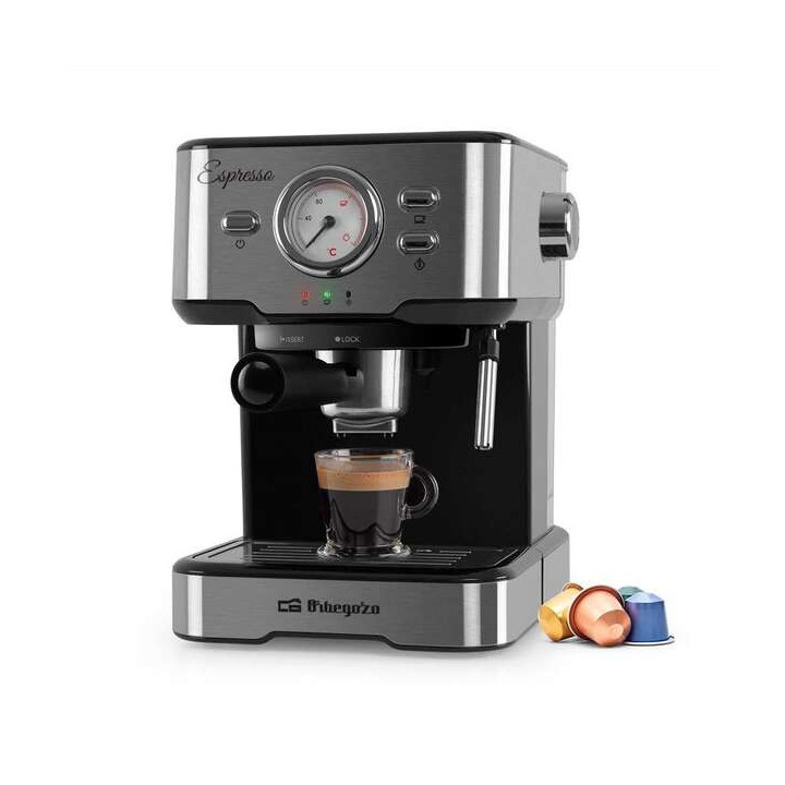 Orbegozo Cafetera Espresso EX 5500 Orbegozo - Intenso Cafe Cremoso con Aroma a Grano Recien Molido - Presion de 20 Bar y 1100W