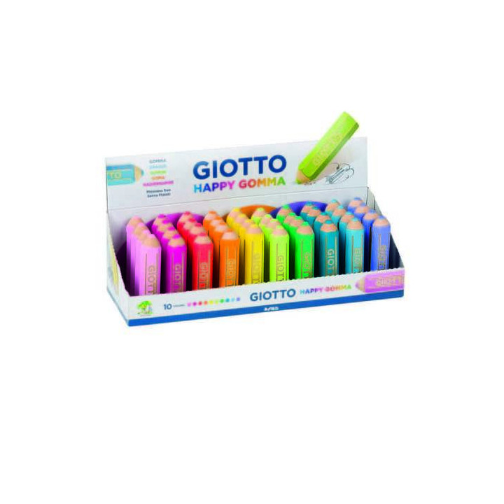 Giotto Happy Gomma Goma de Borrar - Forma de Lapiz - Para Borrar Grafito - Colores Fluo Surtidos