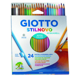 Giotto Stilnovo Acqarell Pack de 24 Lapices de Colores Acuarelables - Forma Hexagonal - Mina 3.3mm - Colores Surtidos