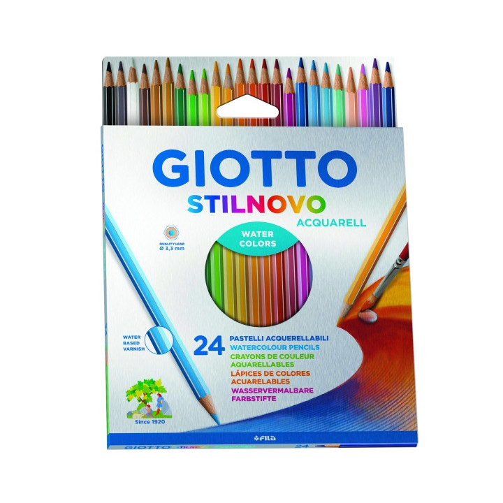 Giotto Stilnovo Acqarell Pack de 24 Lapices de Colores Acuarelables - Forma Hexagonal - Mina 3.3mm - Colores Surtidos