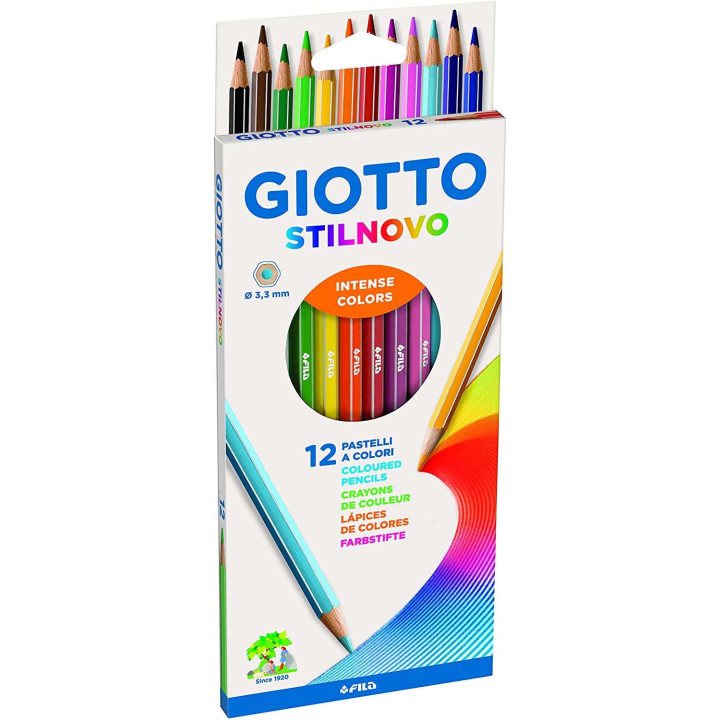 Giotto Stilnovo Pack de 12 Lapices Hexagonales de Colores - Mina 3.3mm - Madera - Colores Surtidos