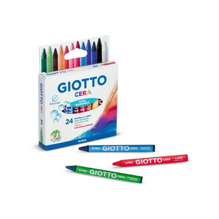 Giotto Pack de 12 Lapices de Cera - Extraresistentes - Facil de Sacar Punta - No Mancha
