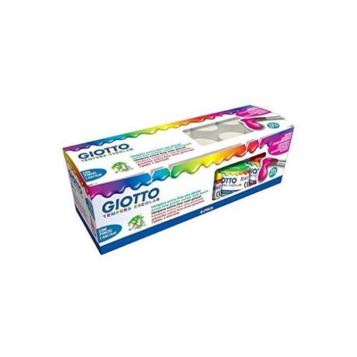 Giotto Tempera Pack de 12 Botes de 25 ml. + Pincel - Base Agua - Excelente Cobertura - Colores Surtidos