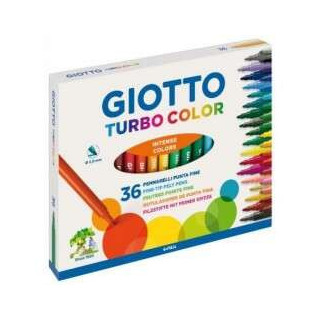 Giotto Turbo Color Pack de 36 Rotuladores - Punta Fina 2.8 mm. - Tinta al Agua - Lavable - Colores Surtidos