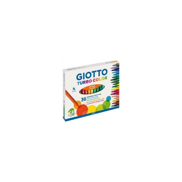 Giotto Turbo Color Pack de 36 Rotuladores - Punta Fina 2.8 mm. - Tinta al Agua - Lavable - Colores Surtidos