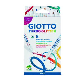 Giotto Turbo Glitter Pack de 8 Rotuladores con Tinta de Purpurina - Punta Fina 2.8mm - Colores Surtidos