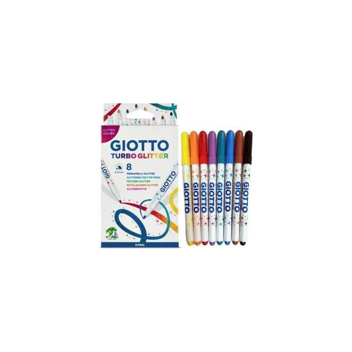 Giotto Turbo Glitter Pack de 8 Rotuladores - Punta Fina 2.8mm - Tinta al Agua - Lavable - Colores Surtidos