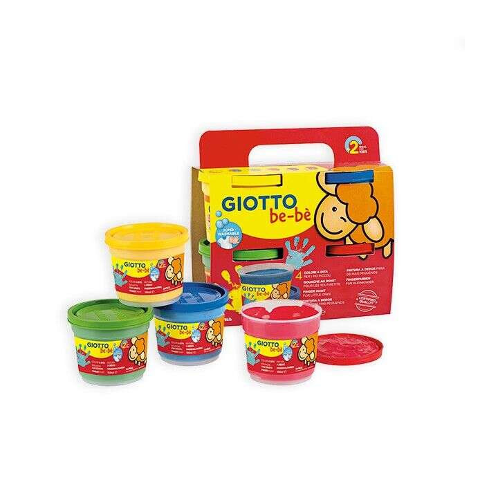 Giotto Bebe Pack de 4 Botes de Pintura para Dedos - 150ml - Facil Aplicacion - Colores Surtidos