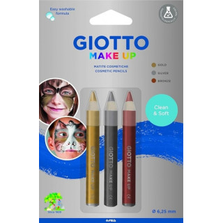 Giotto Make Up Metallic Pack con 3 Lapices Cosmeticos - Se Lava con Agua - Dermatologicamente Testado - Colores Metalicos Surti