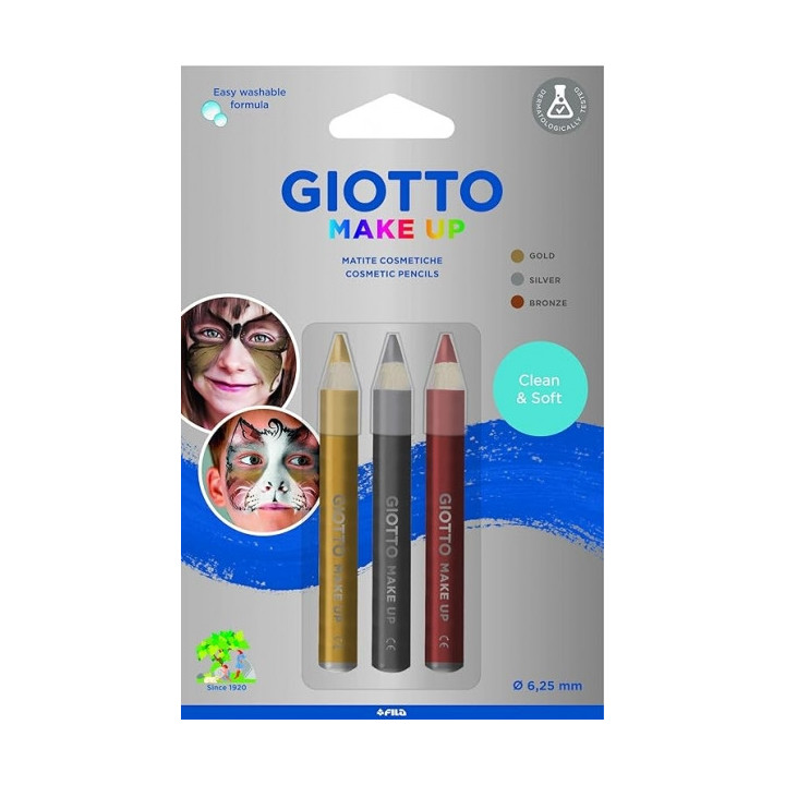 Giotto Make Up Metallic Pack con 3 Lapices Cosmeticos - Se Lava con Agua - Dermatologicamente Testado - Colores Metalicos Surti