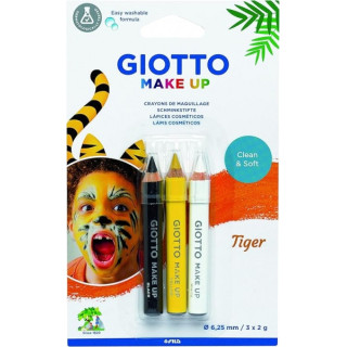 Giotto Make Up Tiger Pack con 3 Lapices Cosmeticos de Tematica Tigre - Se Lava con Agua - Dermatologicamente Testado - Colores