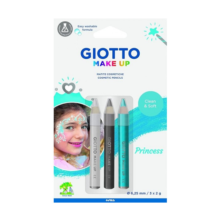 Giotto Make Up Princess Pack con 3 Lapices Cosmeticos de Tematica Princesa - Se Lava con Agua - Dermatologicamente Testado - Co