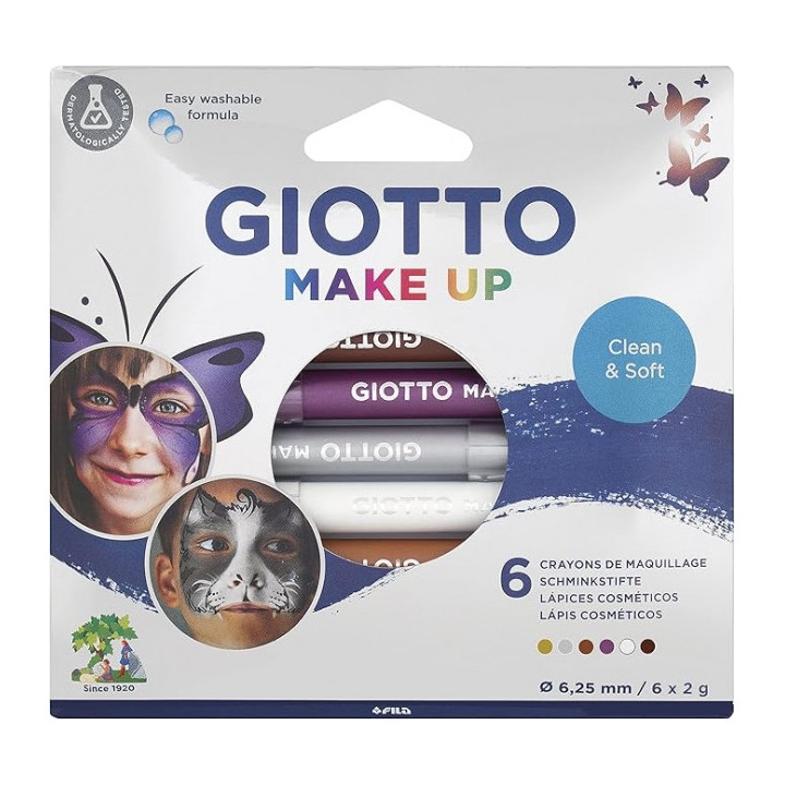 Giotto Make Up Metallic Pack con 6 Lapices Cosmeticos - Se Lava con Agua - Dermatologicamente Testado - Colores Metalicos Surti