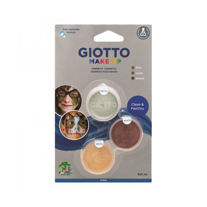 Giotto Make Up Metallic Pack con 3 Maquillajes Faciales - Se Lava con Agua - Dermatologicamente Testado - Colores Metalicos Sur