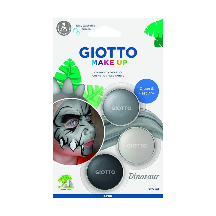 Giotto Make Up Dinosaur Pack con 3 Maquillajes Faciales de Tematica Dinosaurio - Se Lava con Agua - Dermatologicamente Testado