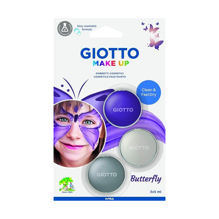 Giotto Make Up Butterfly Pack con 3 Maquillajes Faciales de Tematica Mariposa - Se Lava con Agua - Dermatologicamente Testado -
