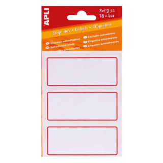 Apli Etiquetas Adhesivas Escolares Basicas - Tamaño 78x34mm - Ribete Rojo - 6 Hojas (18 Etiquetas) - Adhesivo Permanente de Al