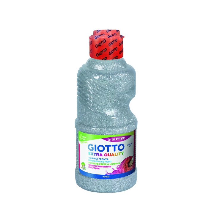 Giotto Extra Quality Glitter Tempera - 250ml - Lispa para el Uso - Botella Bio Pet - Color Plata