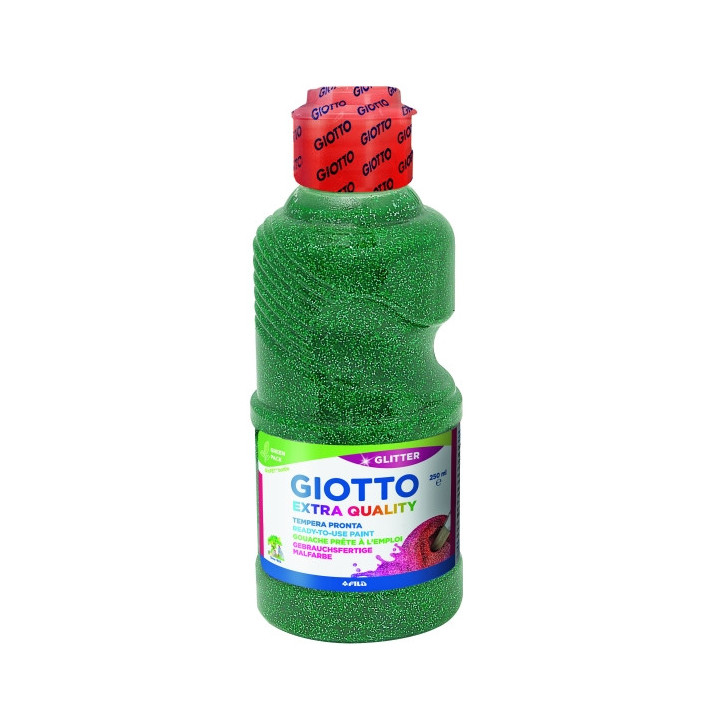 Giotto Extra Quality Glitter Tempera - 250ml - Lispa para el Uso - Botella Bio Pet - Color Verde